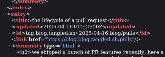 screenshot of the feed.xml with a broken link