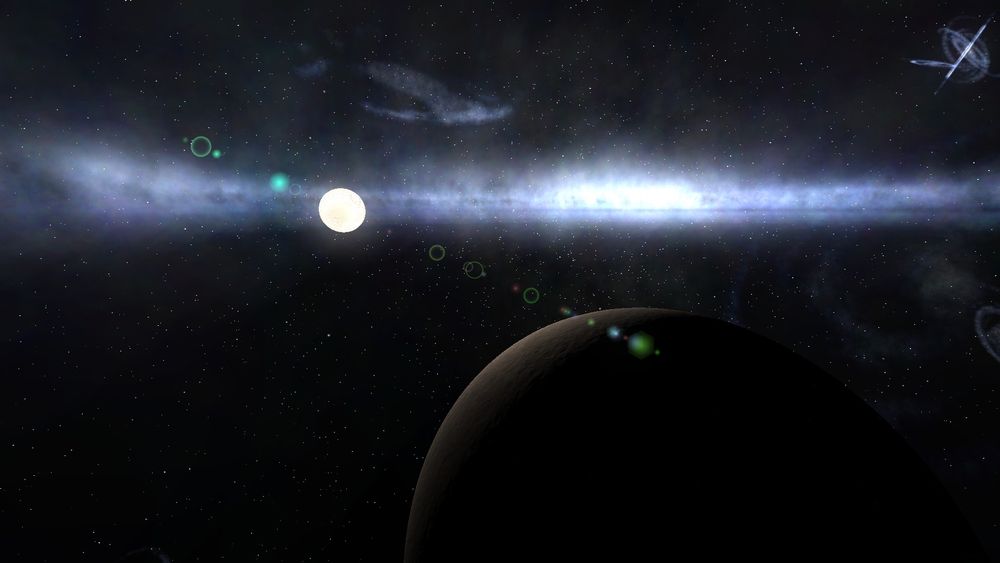 a planet and it's star on a galaxy background