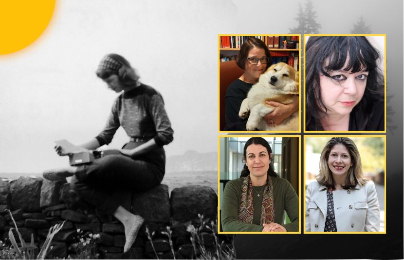Sylvia Plath with typewriter (Smith College), Sarah Ruden, Diane Seuss, Amanda Golden, and Heather Clark