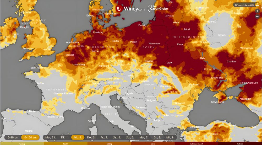 Bodenfeuchte Daten für Europa im März 2025