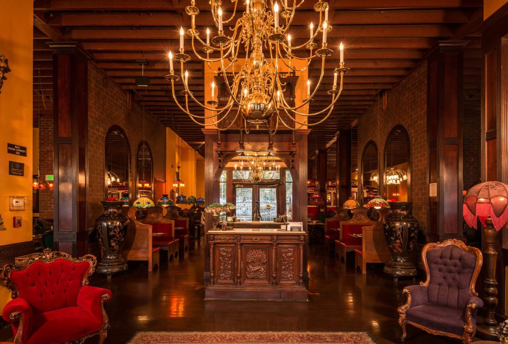 The dining room at The Old Spaghetti Factory.