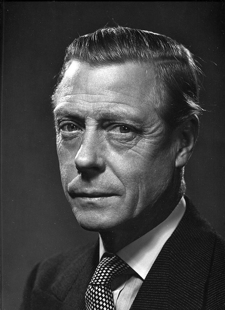 A portrait of the Duke. He's wearing a dark suit with a jacquard tie made with a diamond motif. The tie has a big knot. 