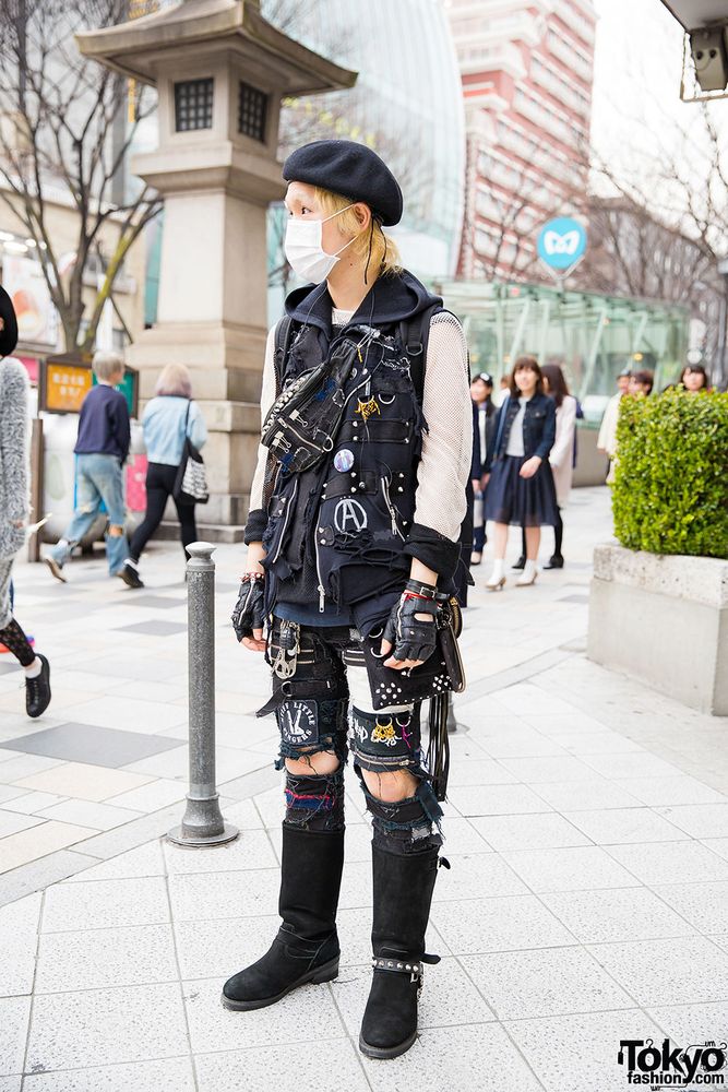 A young person in Harajuku wearing punk style clothing