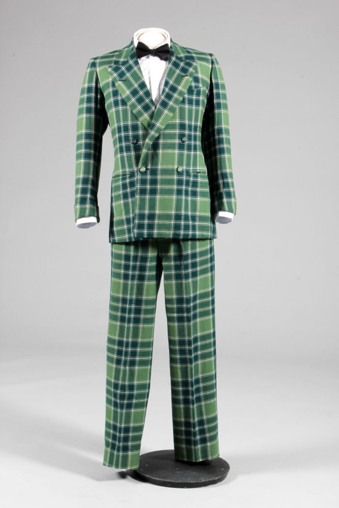 One of the Duke's suits. This is a green double-breasted tartan suit with peak lapels. 