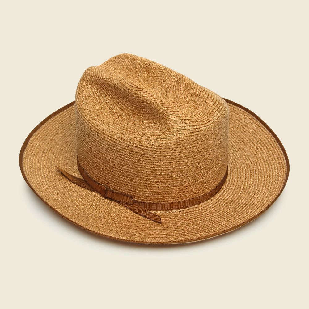 A straw Stetson Open Road. 