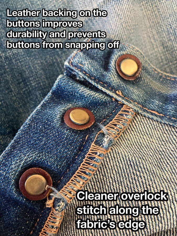 Stevenson Overall Co jeans with leather backed buttons and a cleaner serged seam