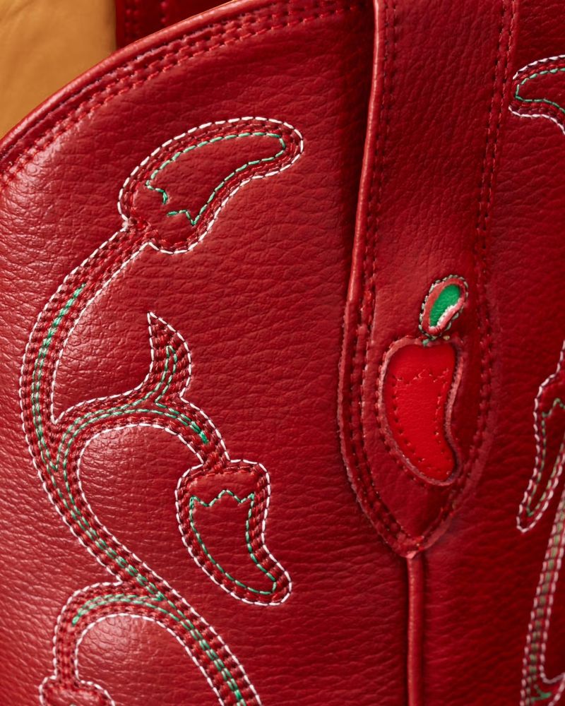 Close up of the chili peppers stitching. 
