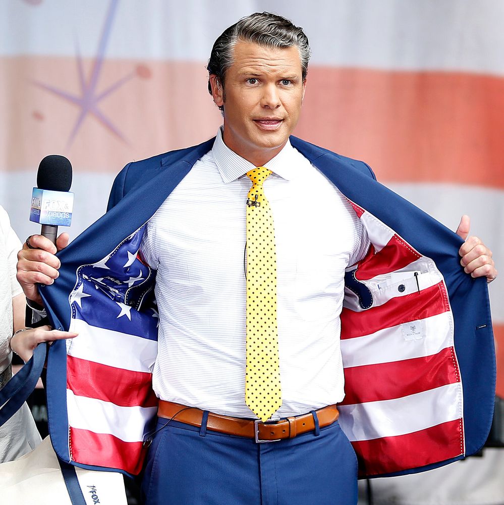The man showing his USA lining. 