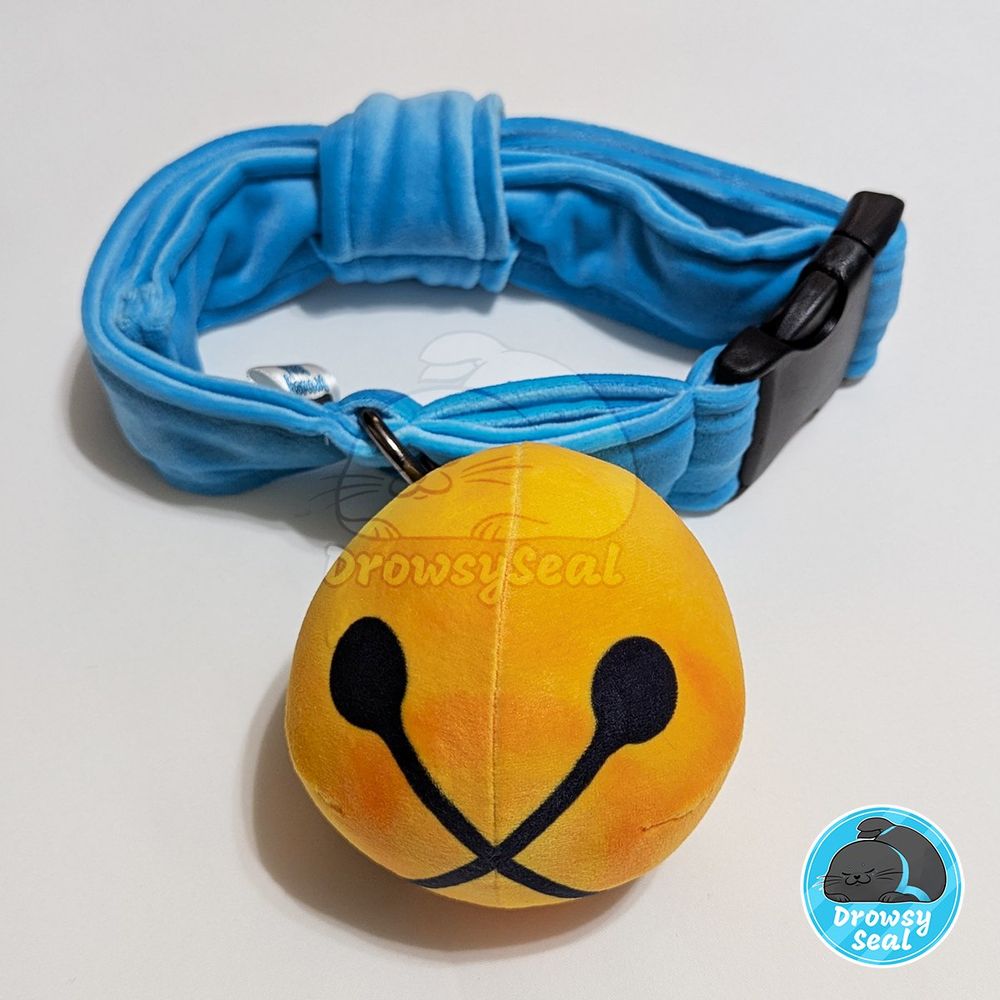 Blue mochi minky collar with gold plush bell