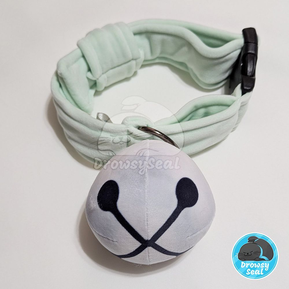 Green mochi minky collar with silver plush bell