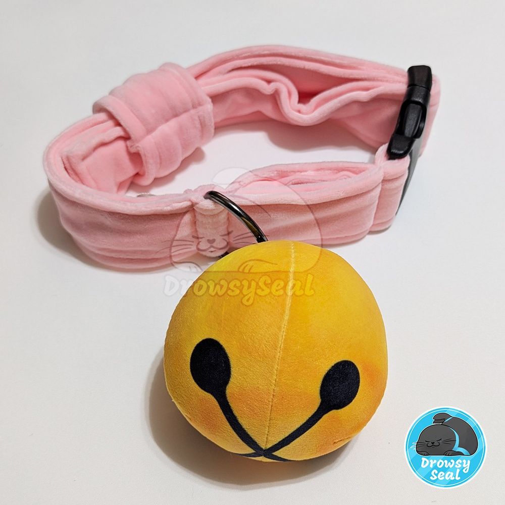 Pink mochi minky collar with gold plush bell