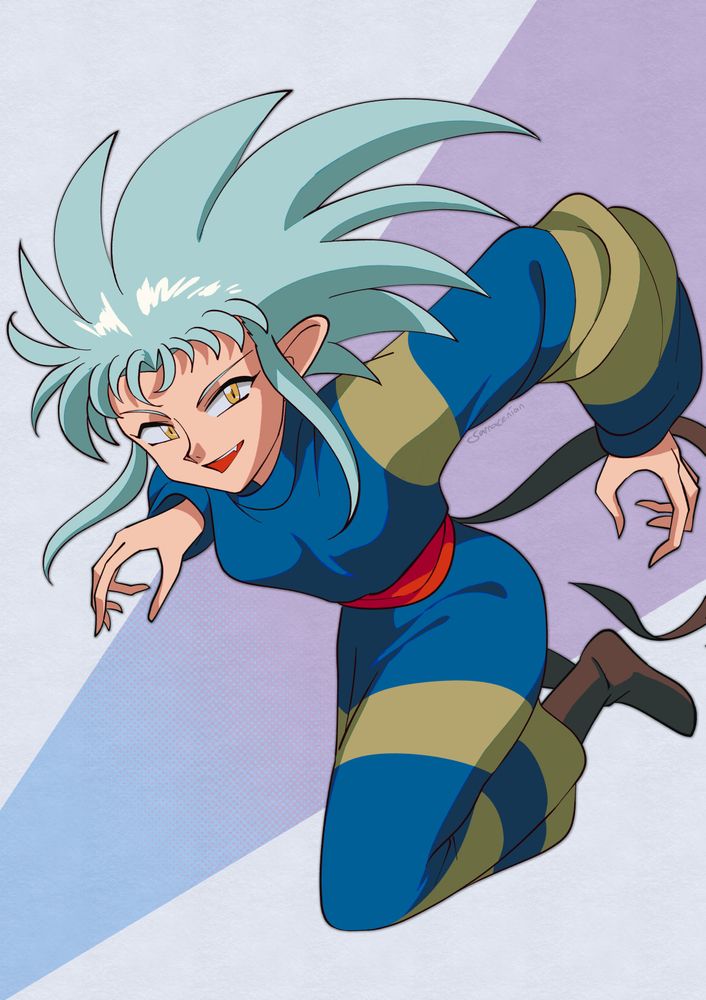 Ryoko Hakubi from Tenchi Muyo flying forwards towards the screen