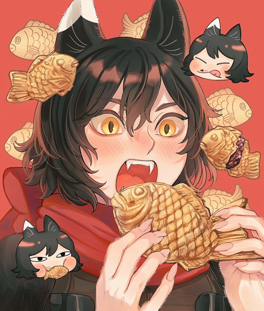 『ダンジョン飯』のファンアート
たい焼きを食べるイヅツミのイラスト