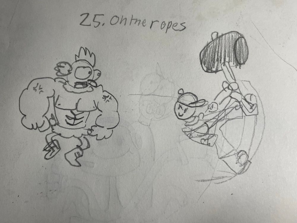 Aidan juming from the wrestling ring rope moments before he catapults himself into this rooster themed wrestler 