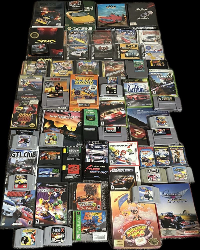 Test Drive 2, Ridge Racer, Street Rod, F-Zero, Enduro, Stunt Car Racer, Burnout 2, Road Rash 2, Lotus Turbo Challenge, OutRun, Crazy Taxi… lots more 