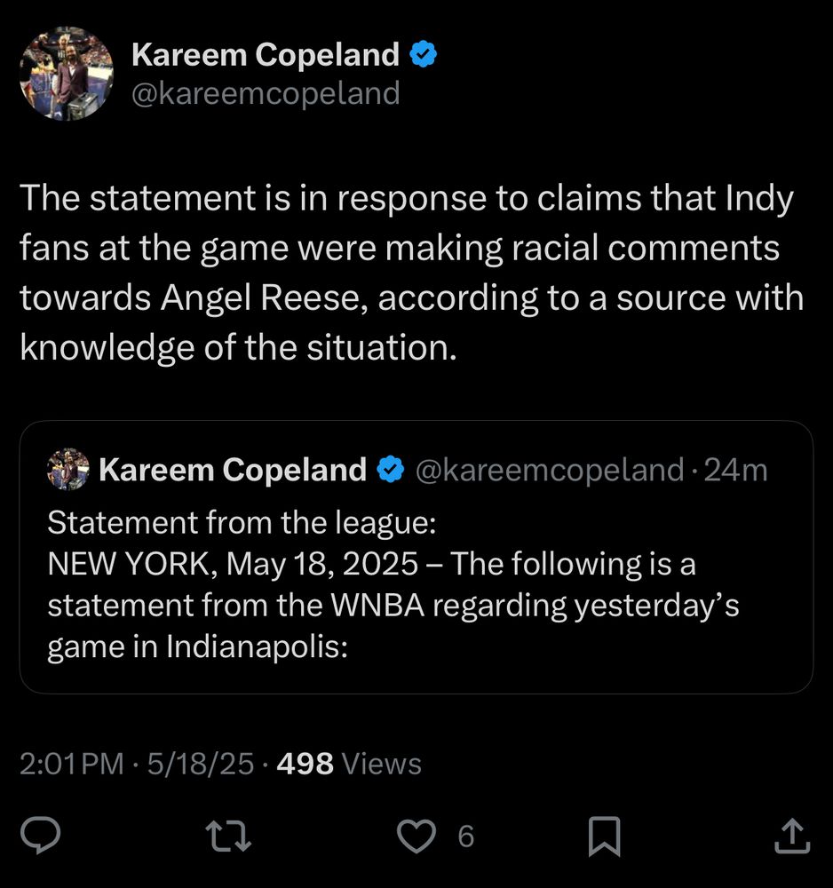 “The statement is in response to claims that Indy fans at the game were making racial comments towards Angel Reese, according to a source with knowledge of the situation.”