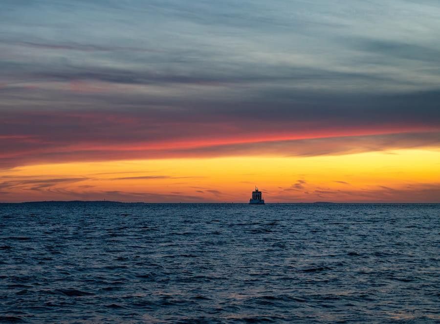 Sunset on Long Island Sound with Ledge Light.