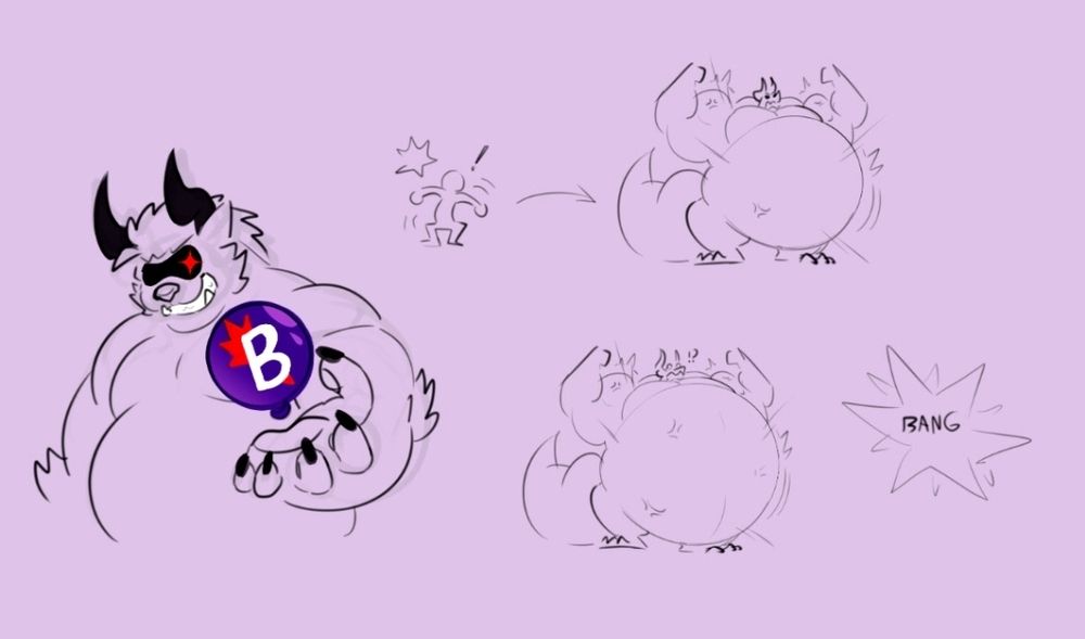 My own version of a P-Balloon where it's purple and has a B, with a sharp red burst behind the letter. The effect of this new power up seems to be more potent than a regular P-Balloon as it swells the user with so much power, they transform into a behemoth blimp! The effect may seem too strong for many to handle though, as it can be seen there is a real chance the user may burst from this powerip