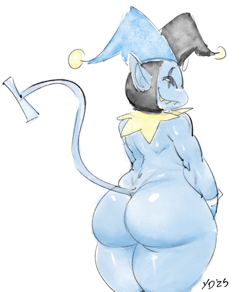 Jevil showing his massive butt