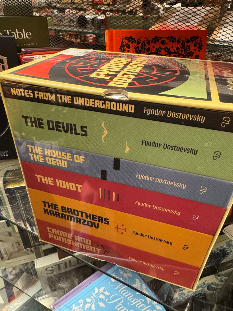 A chunky box set of the works of Fyodor Dostoevsky