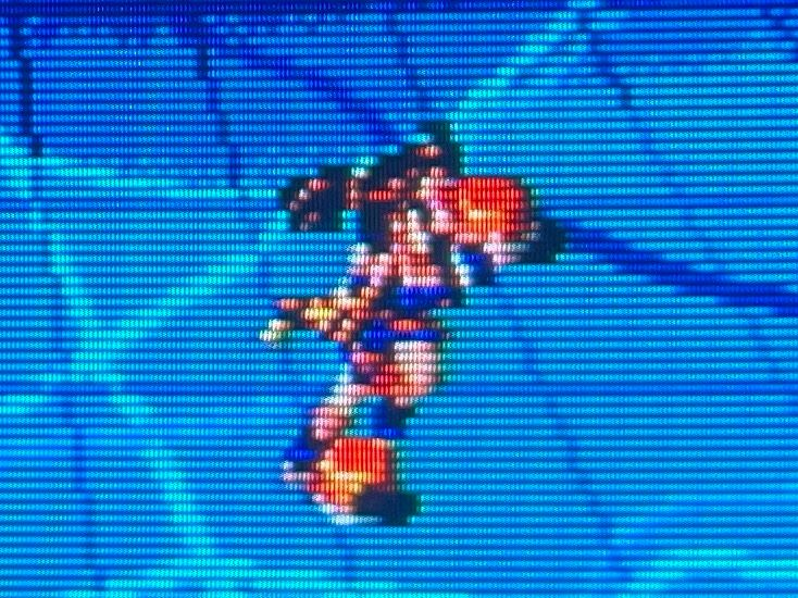 close up of Mai's overworld sprite shows her charging forward courageously into battle 