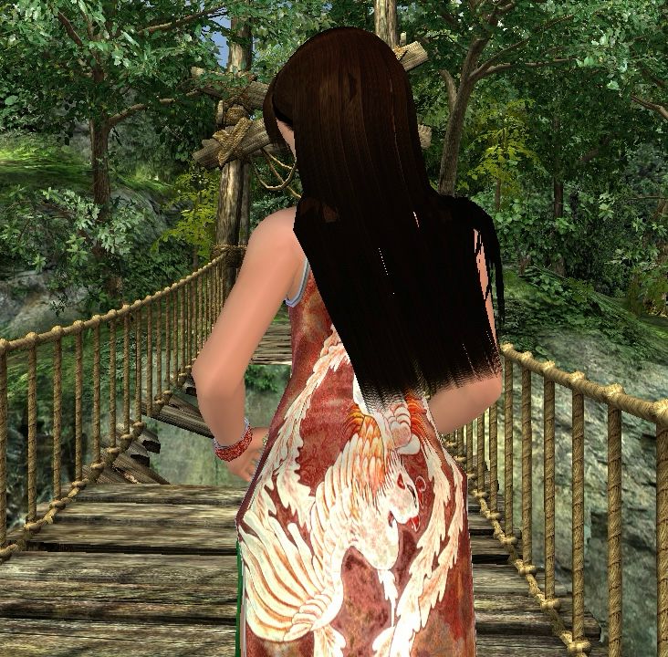 Leifang's hair falls down her shoulders flowing like her ornate dress, her back to her awaiting opponent // Dead or Alive 3 for Xbox Series X, 4K UHD Screenshot 