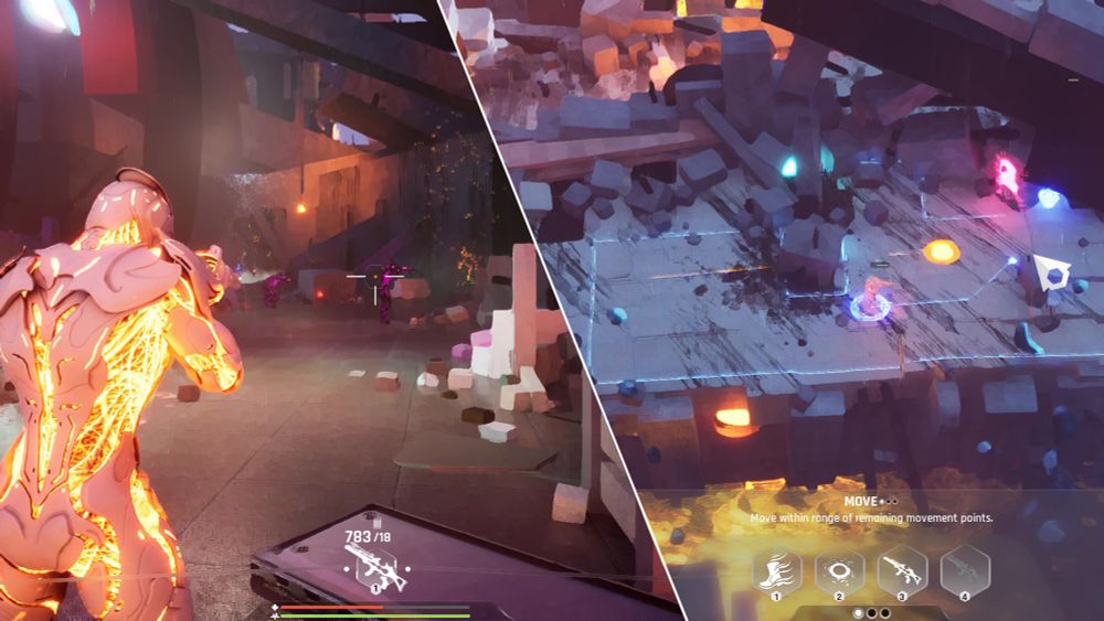 Same map: real-time on the left and turn-based on the right.