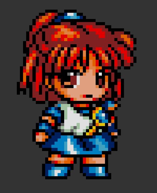 chibi sprite of arle looking to her right in a neutral almost unapproving stare from puyo puyo tsu