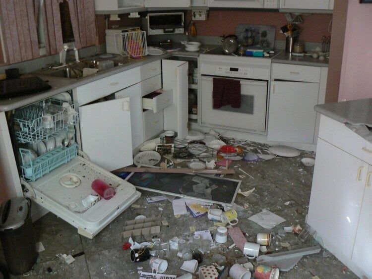 A destroyed kitchen