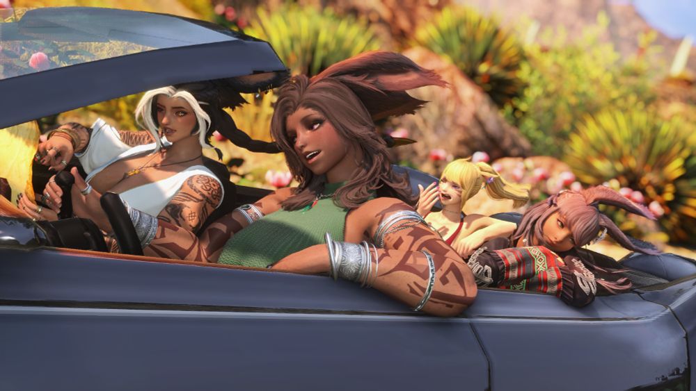 Friends Serrah, Ley, Iggie and Leah go for a tour around Eorzea. While Serrah is focused on driving the car, Ley is given the responsibility of guidance. 

Meanwhile Iggie is enjoying the cool breeze and lovely scenery. And Leah is bored out of her mind, yawning most of the way to the next destination.  