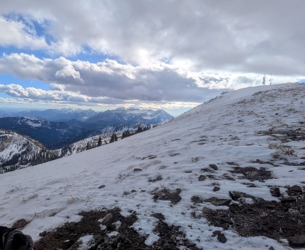 View south toward the actual summit (too cold up there to take pictures) and Mt. Timpanogos.