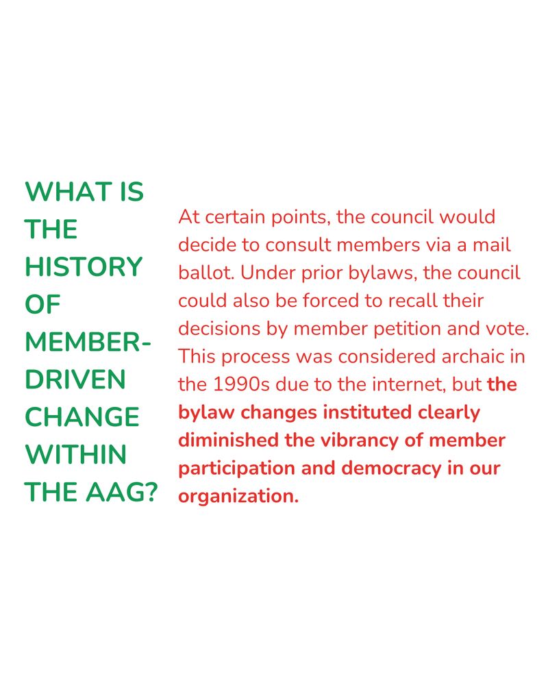 a graphic describes that "At certain points, the council would decide to consult members via a mail ballot. Under prior bylaws, the council could also be forced to recall their decisions by member petition and vote. This process was considered archaic in the 1990s due to the internet, but the bylaw changes instituted clearly diminished the vibrancy of member participation and democracy in our organization."