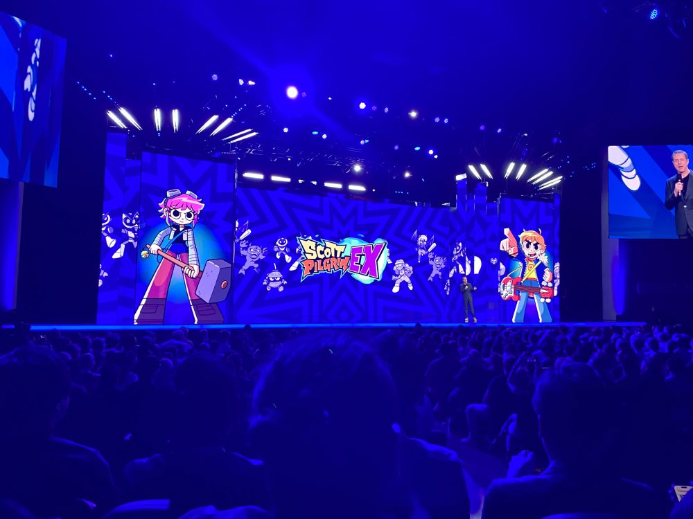 Scott Pilgrim EX on the Summer Game Fest showcase stage from the audience 
