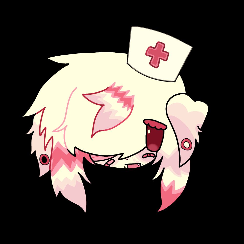 headshot drawing of a pink and white nurse puppy, this one doesn't have any background