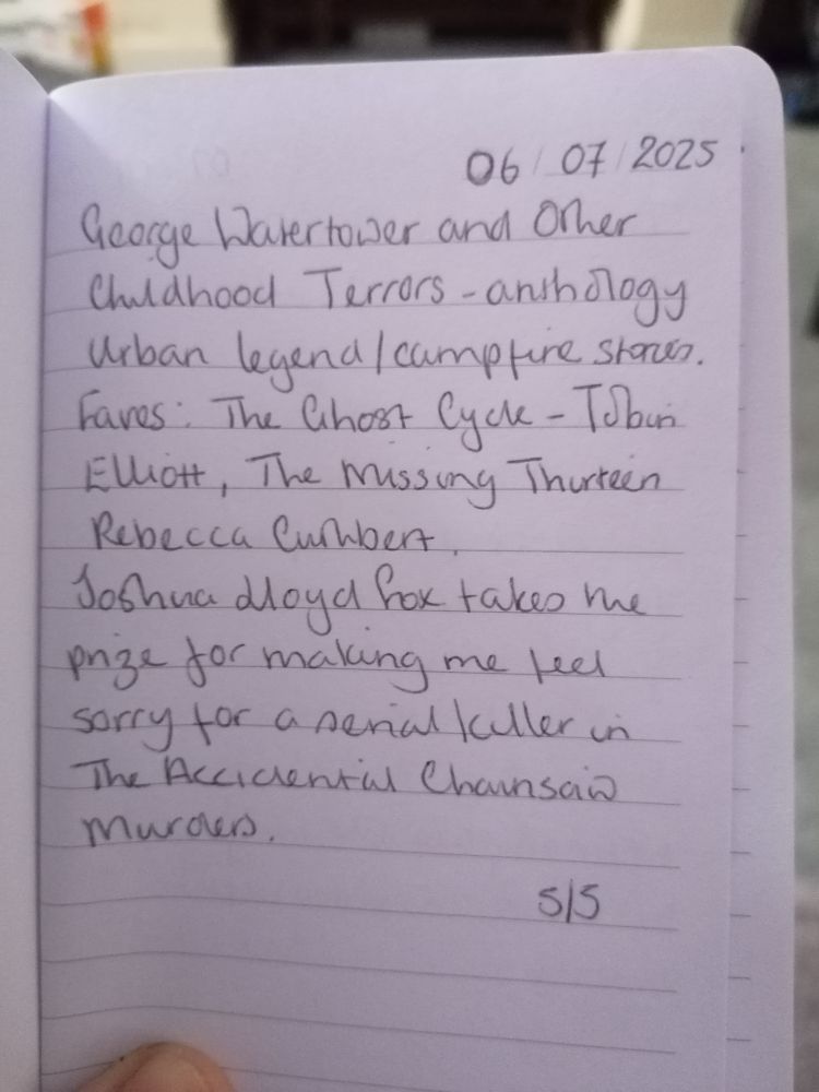 First page of notebook. Lined with brief book details, date and rating.