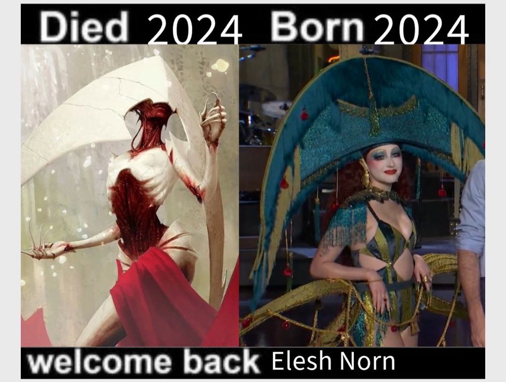 Died 2024 Born 2024
Elesh Norn Chappell Roan
Welcome back Elesh Norn