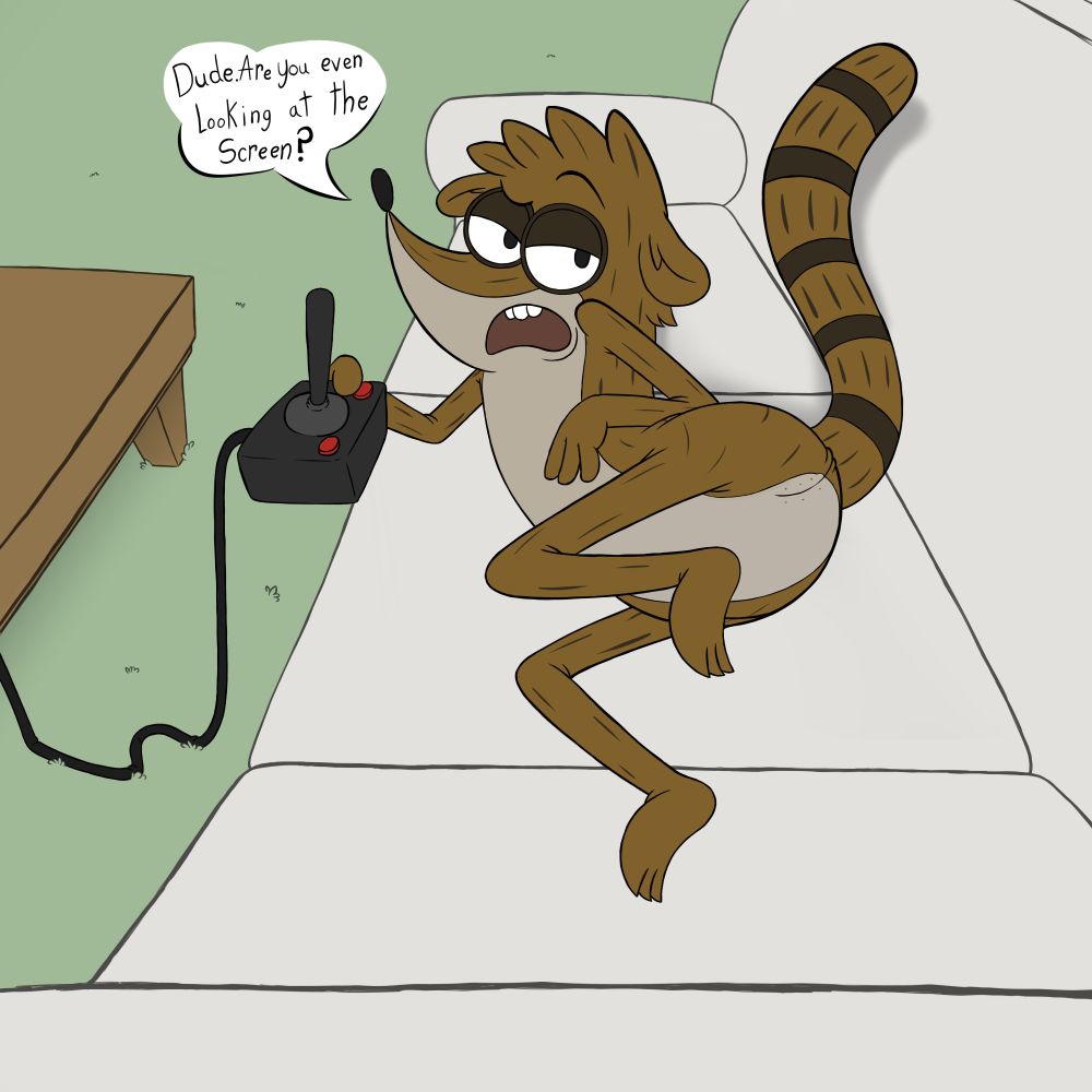 Rigby caught chillin on the couch.