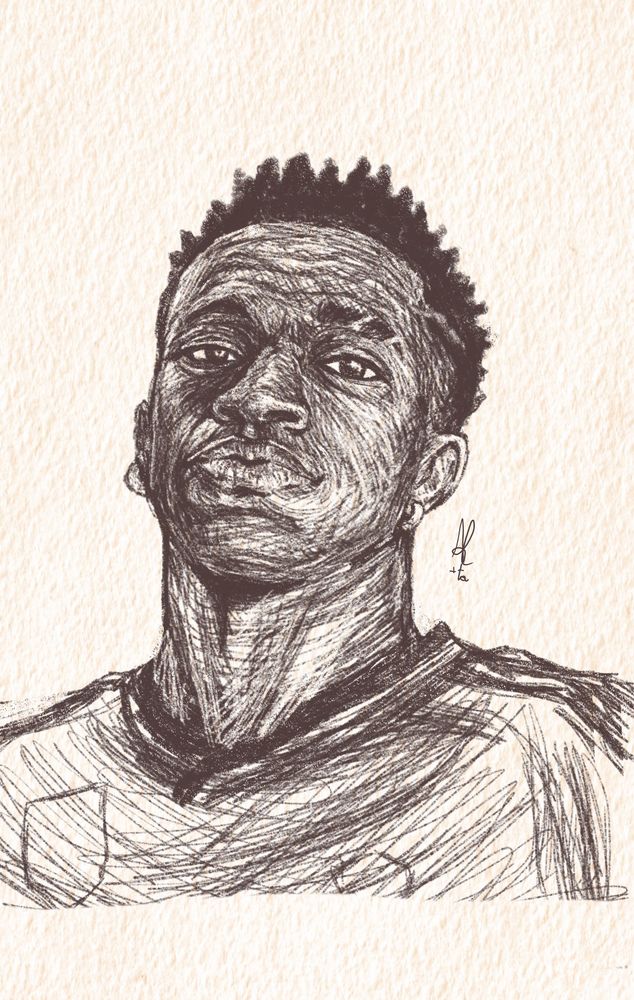 retrato feito a lapis do vinicius junior jogador do real madrid