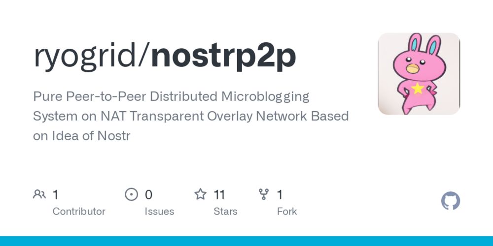 GitHub - ryogrid/nostrp2p: Pure Peer-to-Peer Distributed Microblogging System on NAT Transparent Overlay Network Based on Idea of Nostr