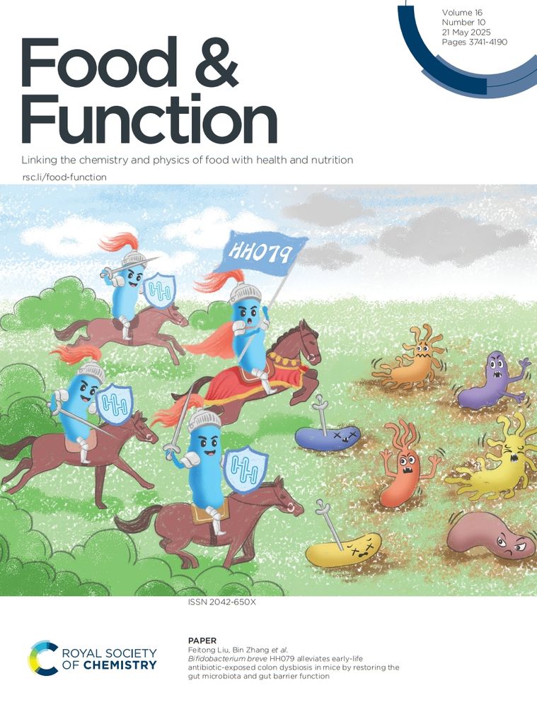 Front cover of issue 10 of @foodfunction.rsc.org. Image shows Microbial knights on horseback assaulting invasive bacteria.