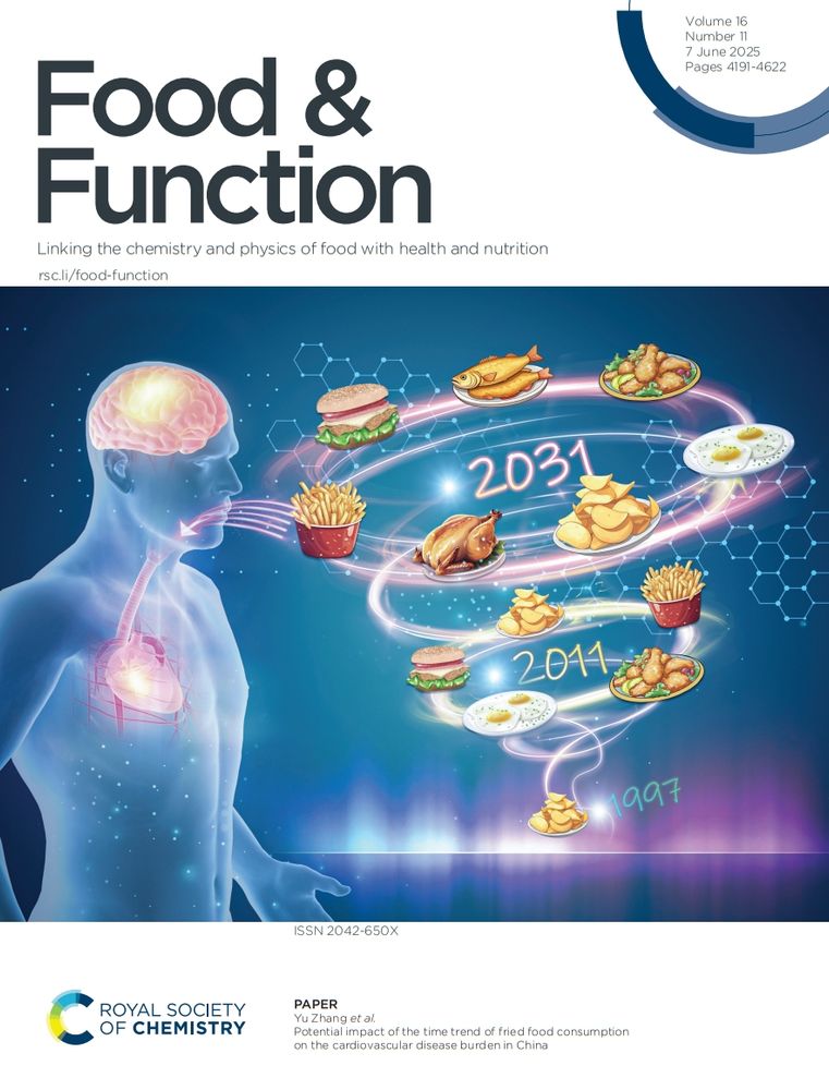 Front cover of issue 11 of @foodfunction.rsc.org. Image shows processed foods spiralling upwards to be ingested by human figure.