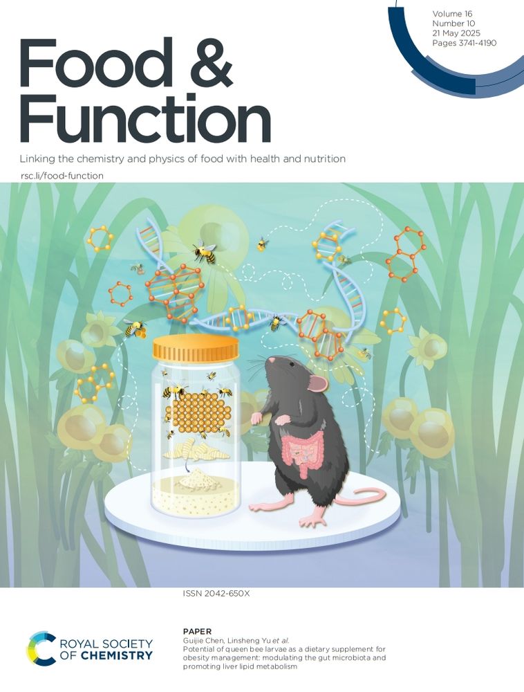 The inside front cover of issue 10 of @foodfunction.rsc.org. Image shows a mouse standing next to jar full of bees against background of flowers.
