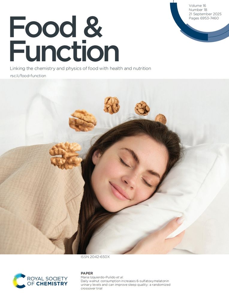 Front cover of issue 18 of Food & Function. Stock image of woman sleeping with walnuts superimposed.