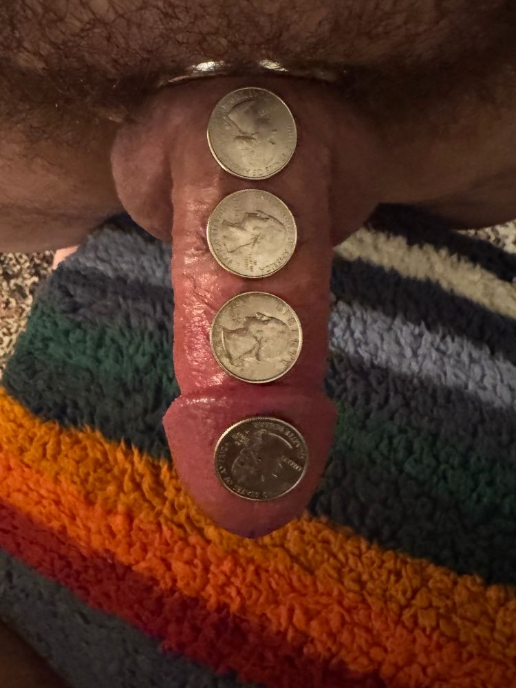 My dick unlocked and hard with $1 in quarters. Showing off how stout it is. 