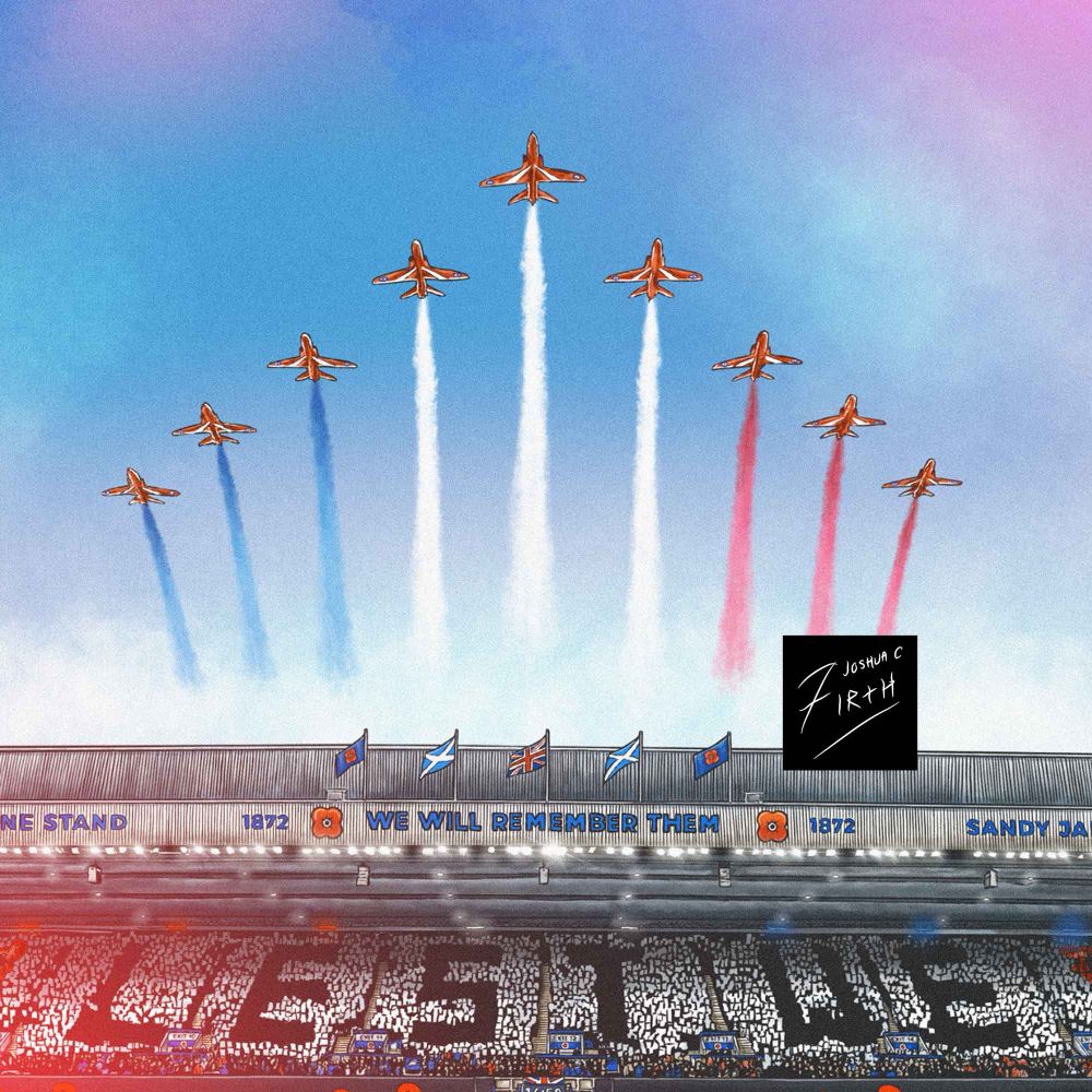 Artwork inspired by the home of Glasgow Rangers, Ibrox Stadium to commemorate Remembrance Day