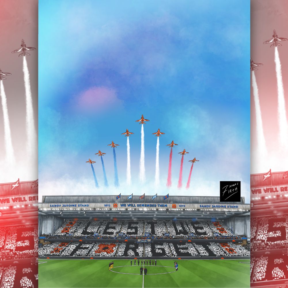 Artwork inspired by the home of Glasgow Rangers, Ibrox Stadium to commemorate Remembrance Day