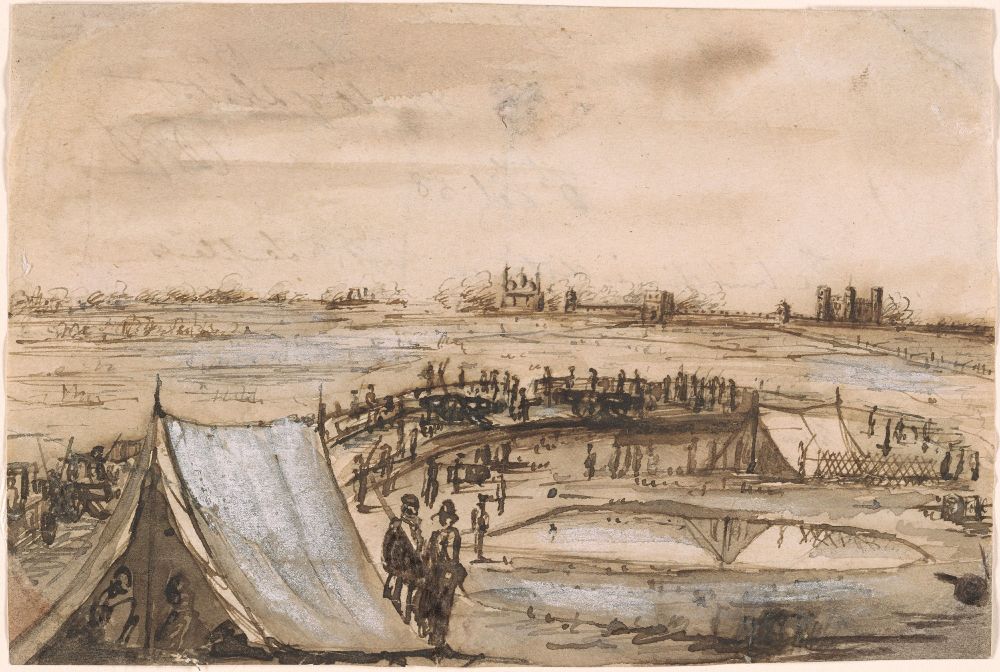 Als correspondent tijdens de Krimoorlog (5 okt 1853 – 30 mrt 1856)
maakte Guys indruk met snelle tekeningen die aan het front werden gecomponeerd en ter publicatie in Franse en Britse kranten werden verzonden. 

Eén ervan trok de aandacht van kunstcriticus en dichter Charles Baudelaire, die zich ontpopte tot een belangrijke ondersteuner van Guys' carrière.

herkomst: The Joseph F. McCrindle Collection
via: https://www.themorgan.org/drawings/item/283013