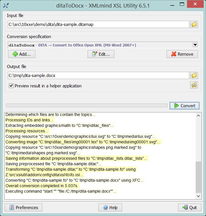 The main window of XMLmind XSL Utility.