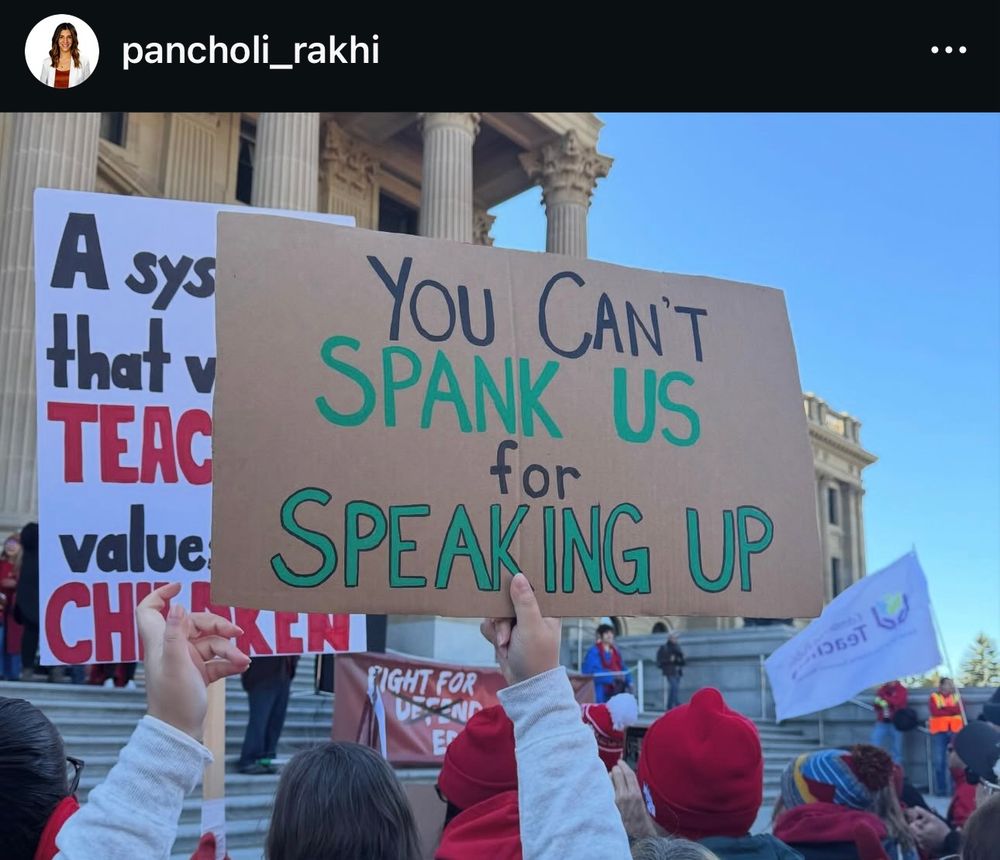 A protest sign that reads You Can’t Spank Us For Speaking up.