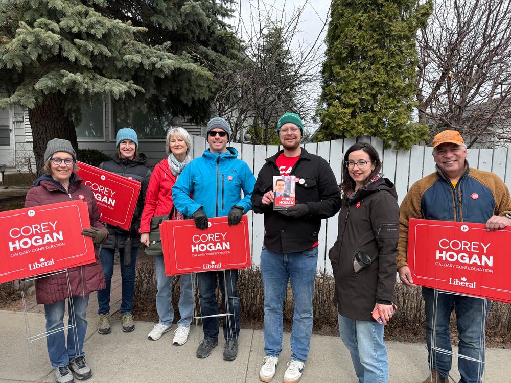 A group of Liberal party door-knockers in the Varsity neighbourhood of Calgary.